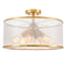 Modern Gold Drum Ceiling Light Organza Lamp Shade 6-Light